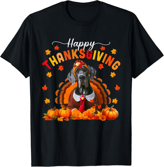 Happy Thanksgiving Great Dane Cosplay Fall Turkey Owner Kids T-Shirt