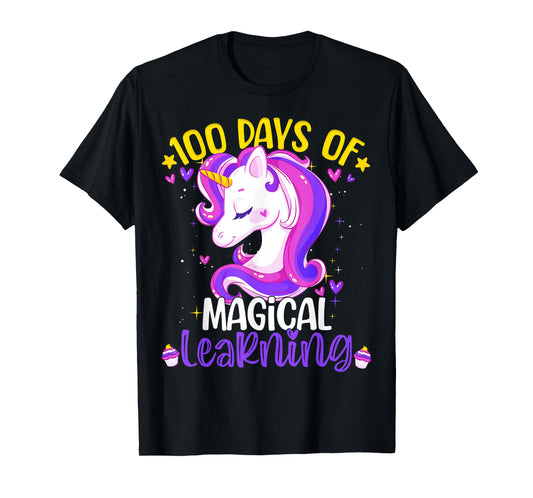 100 Days Of Magical Learning Unicorn 100th Day School Girls T-Shirt