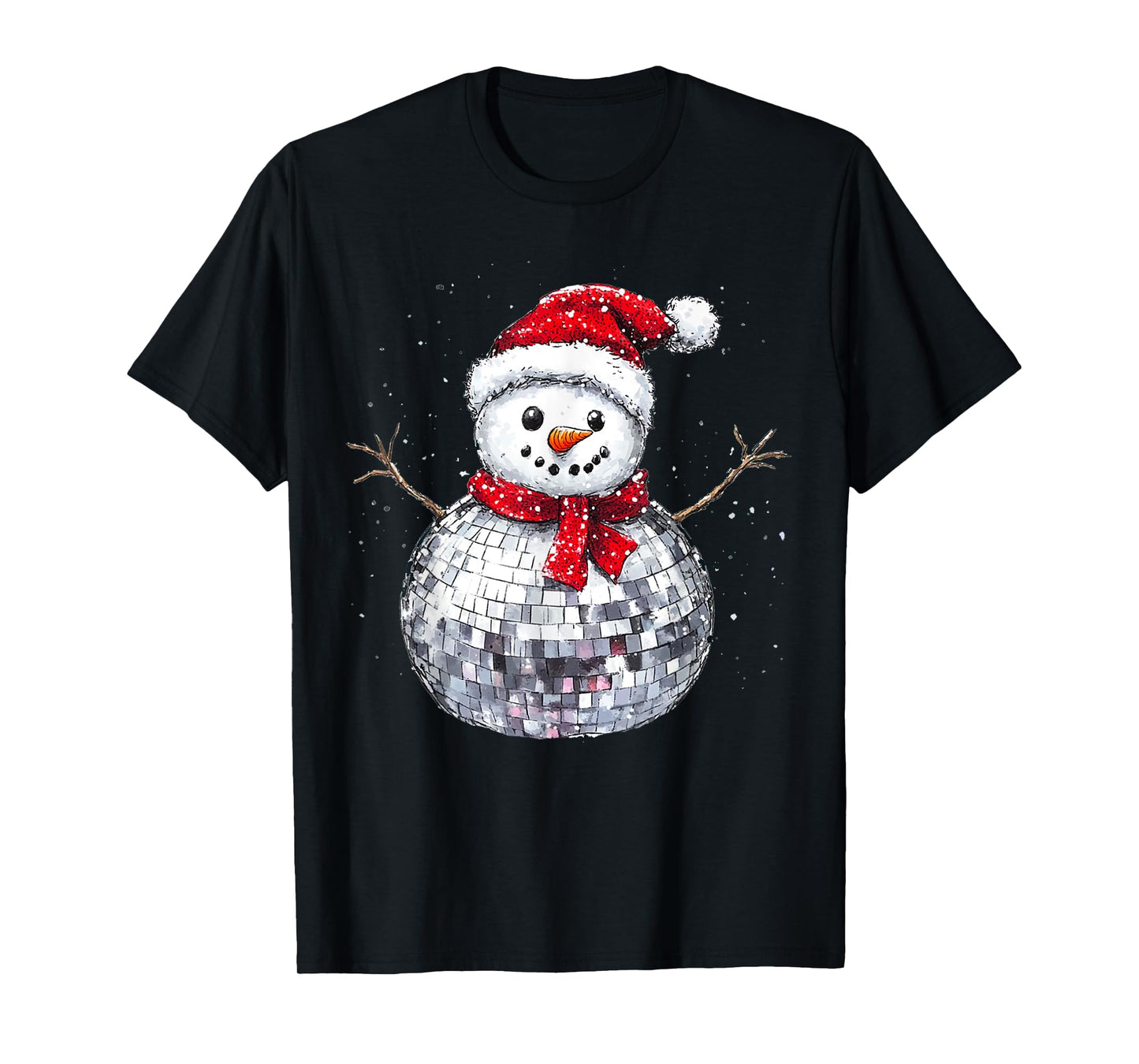 Snowman Christmas Retro Santa Hat Disco Ball Matching Family T-Shirt