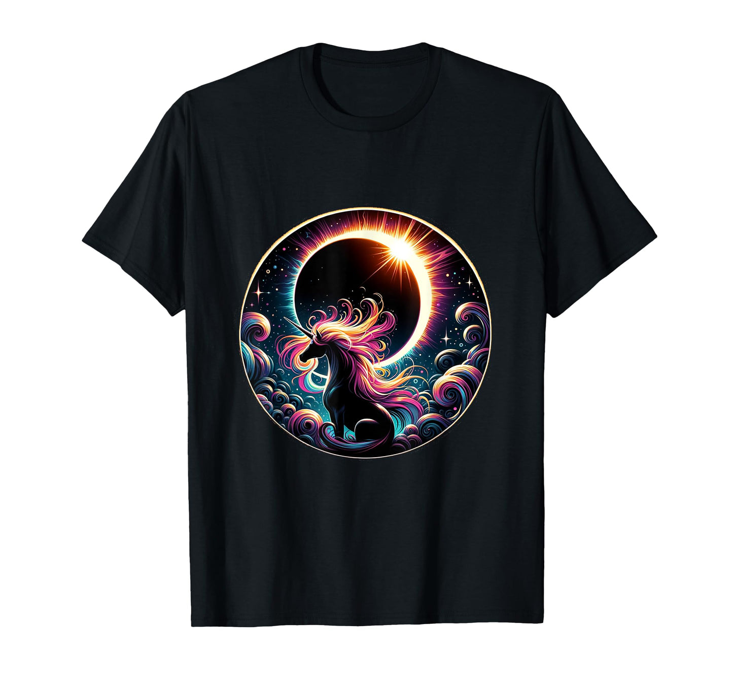 Total Solar Eclipse Apirl 08 2024 With Unicorn Graphic T-Shirt