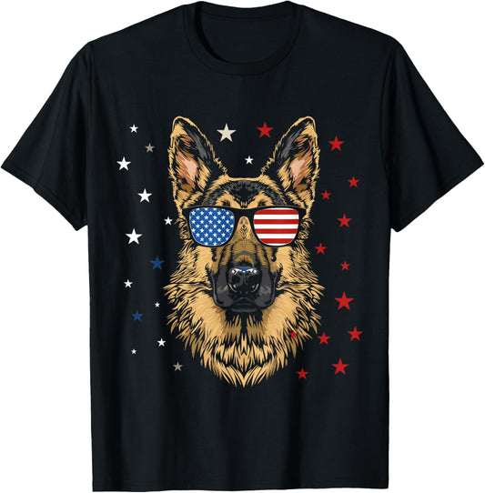 Patriotic American German Shepherd USA Flag Dog 4th Of July T-Shirt