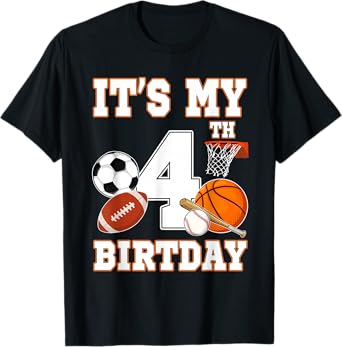 It's my 4th Birthday Sport Balls 4 Year Old Kids Party T-Shirt