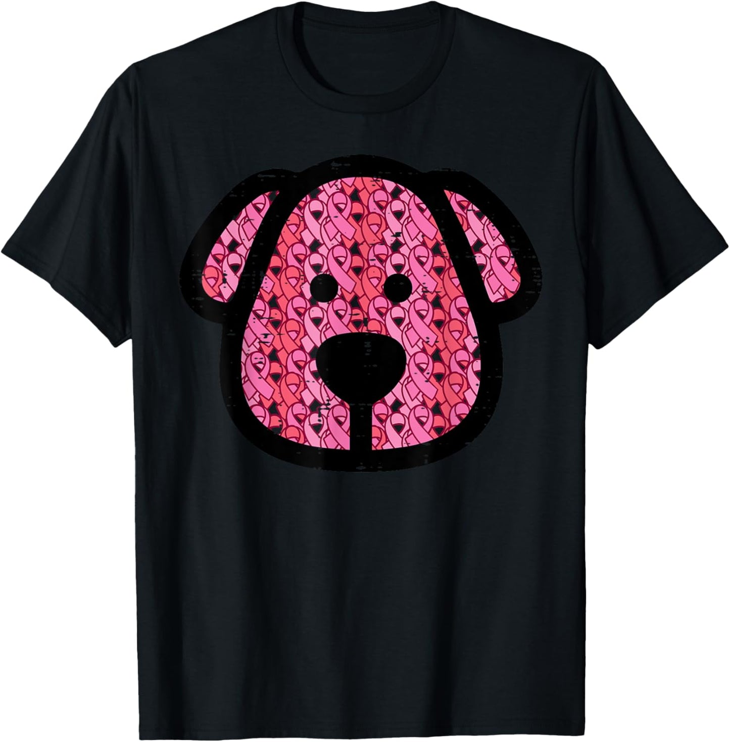 Breast Cancer Dog Face Pink Ribbons Awareness Women Kids Men T-Shirt