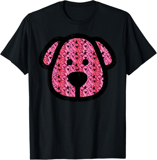 Breast Cancer Dog Face Pink Ribbons Awareness Women Kids Men T-Shirt