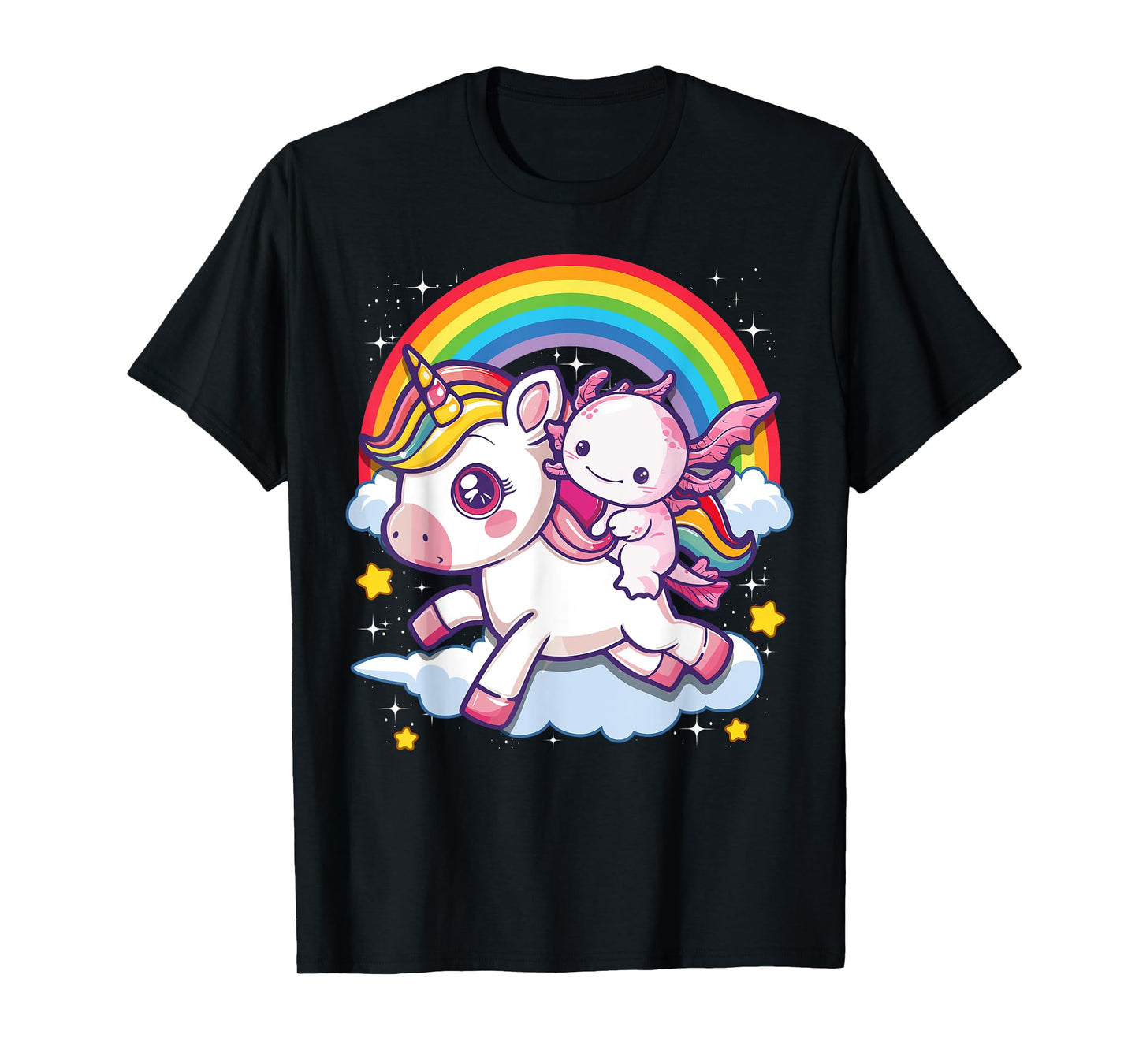 Axolotl Shirts For Girls Women Cute Axolotl Riding Unicorn T-Shirt