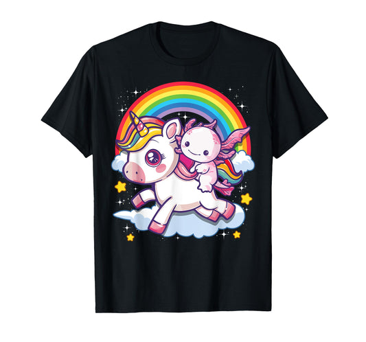 Axolotl Shirts For Girls Women Cute Axolotl Riding Unicorn T-Shirt