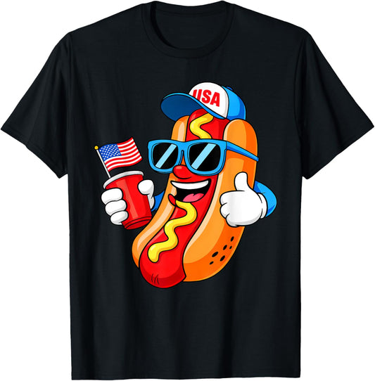 4th of July Hotdog Funny Fourth of July Patriotic USA Flag T-Shirt