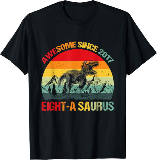 8th Birthday Awesome Since 2017 Dinosaur 8th Birthday Boy T-Shirt