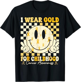 Retro I Wear Gold For Childhood Cancer Awareness Gold Ribbon T-Shirt