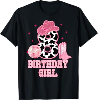 Happy 8th Birthday Girl Outfit Rodeo Western Cowgirl Cowboy T-Shirt