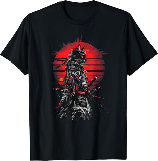Japanese Samurai Cat Aesthetic Ninja ink Art T-Shirt