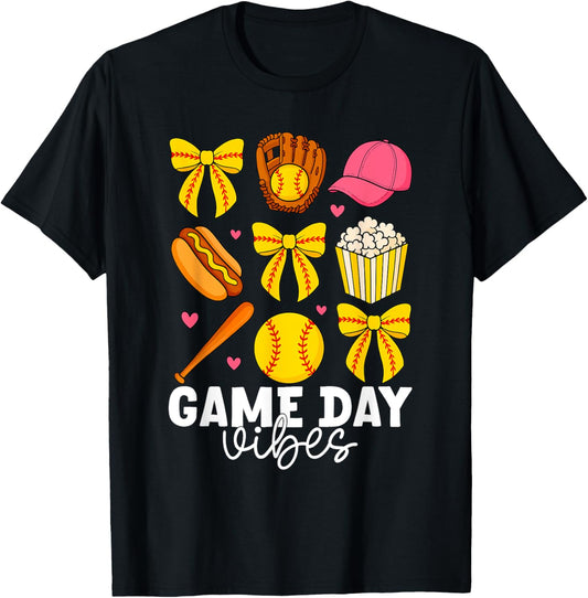 Game Day Vibes Softball Bow Popcorn Hotdog Cap T-Shirt
