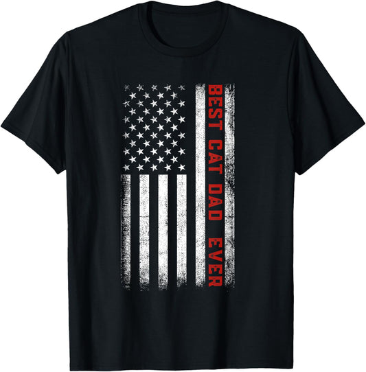 Best Cat Dad Ever American Flag Cat Dad Father's Day T-Shirt