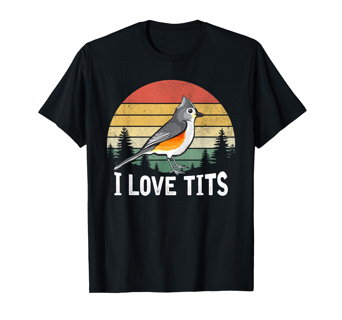 Retro Tufted Titmouse Bird Sunset Gift Funny T-Shirt