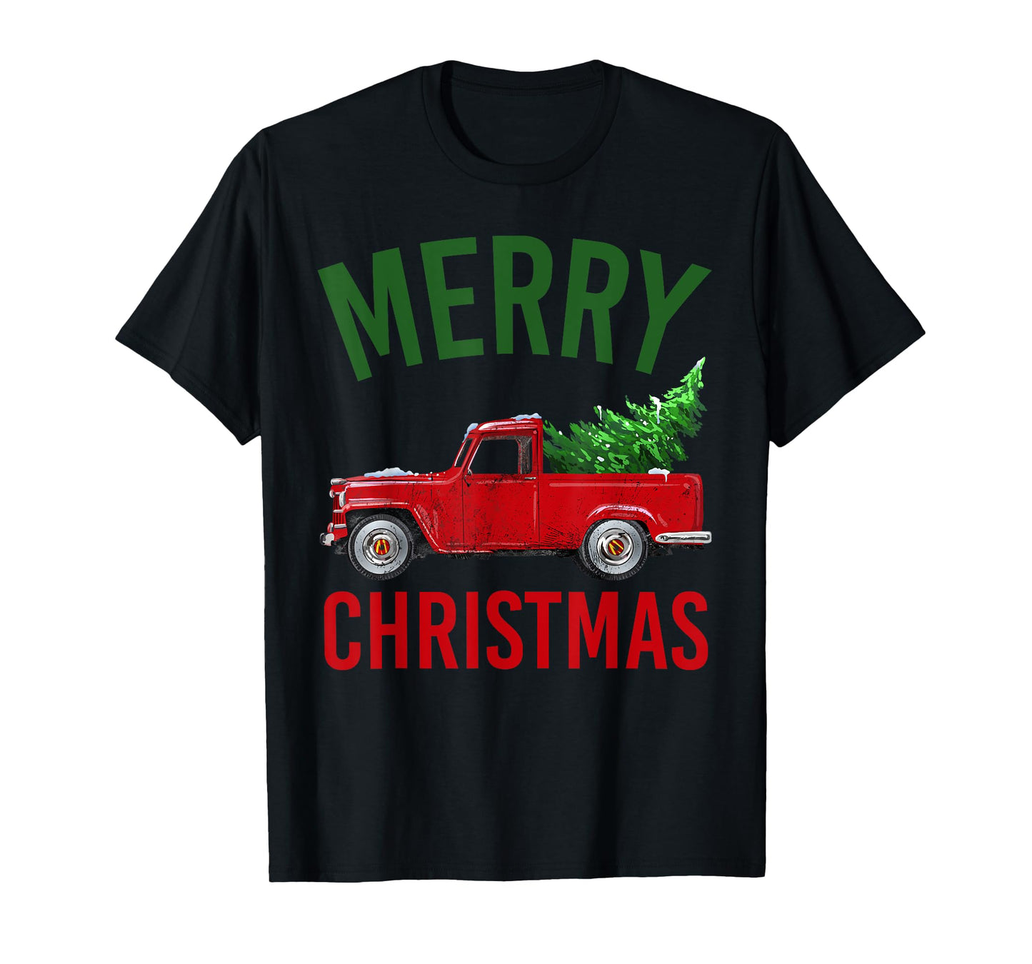 Red Vintage Wagon Tree Vacation Gift Red Truck Christmas T-Shirt