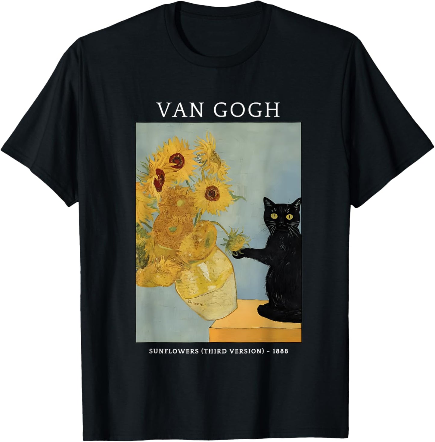 Funny Van Gogh Sunflowers Cat Meme Van Gogh Art T-Shirt