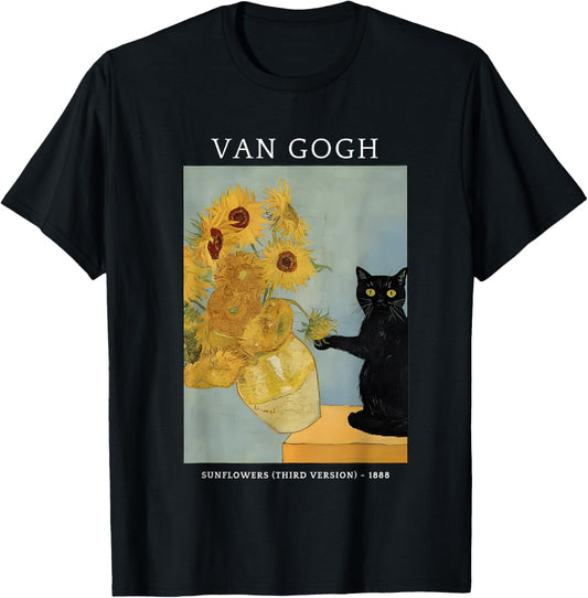 Funny Van Gogh Sunflowers Cat Meme Van Gogh Art T-Shirt