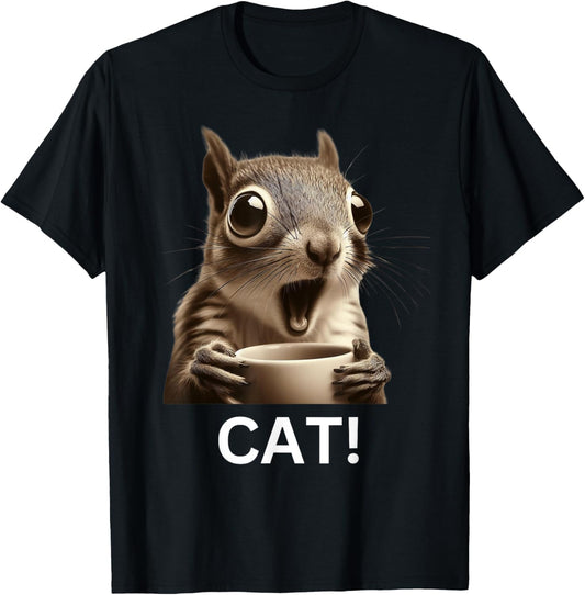 Oh Look Cat Surprised Coffee Squirrel funny humor T-Shirt