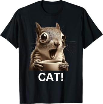 Oh Look Cat Surprised Coffee Squirrel funny humor Men Women Kids T-Shirt
