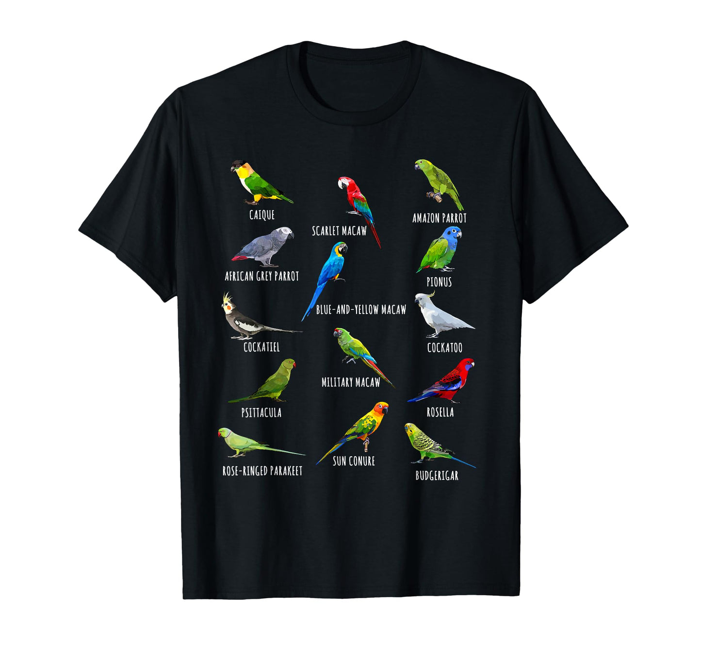 Different Parrot Species Biology Types Bird Identification T-Shirt