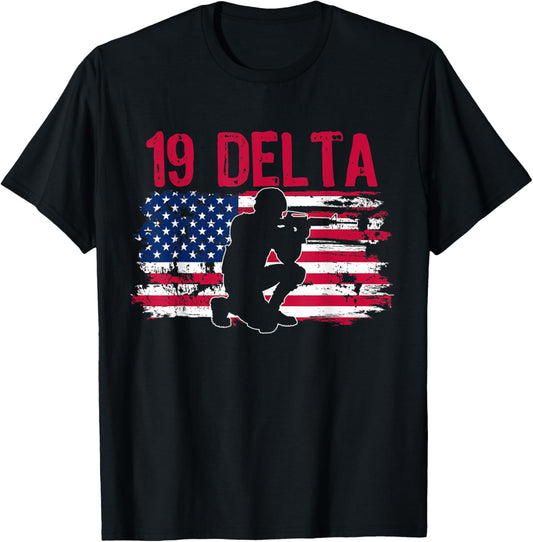 19 Delta MOS Cavalry Scout American Flag Patrioitc T-Shirt