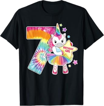 7th Birthday Unicorn Shirt Gift for Girls Age 7 Tie Dye Tee T-Shirt