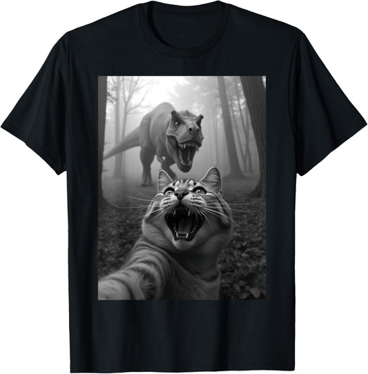 Cat Selfie With T-Rex Dinosaur T-Shirt for Men Women Girls Kids