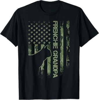 Camo Flag Proud French Bulldog Grandpa Frenchie Silhouette T-Shirt for Men Women