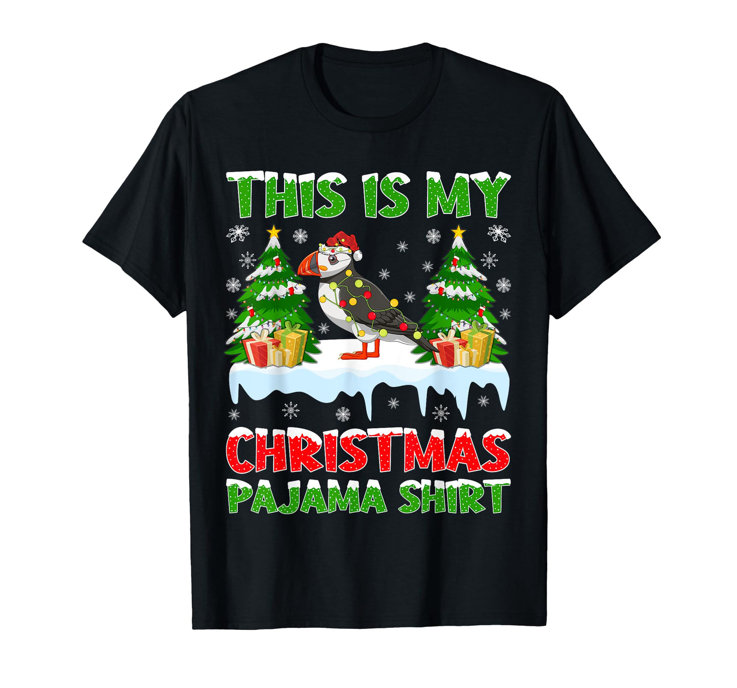 Funny This Is My Christmas Pajama Shirt Puffin Christmas T-Shirt