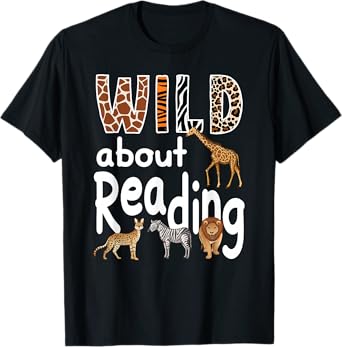 Zoo Animals Wild About Reading Books Reader Lover Librarian T-Shirt