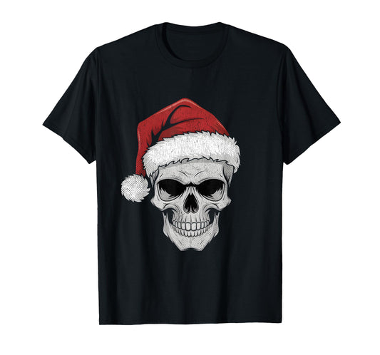 Santa Hat Skull Heavy Metal Goth Sarcastic Rock Christmas T-Shirt