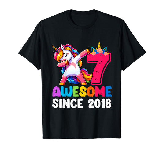 Awesome Since 2018 Dabbing Unicorn Girls 7 Year Old birthday T-Shirt
