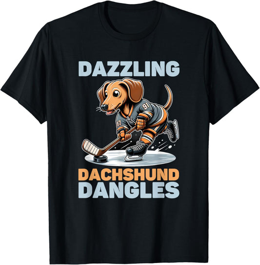 Dazzling Dachshund Dangles: Dachshund Ice Hockey Tee T-Shirt