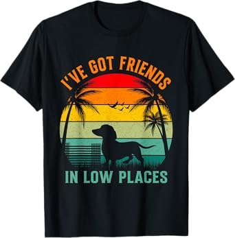 Retro Dachshund Sunset I've Got Friends Low Places Saying T-Shirt