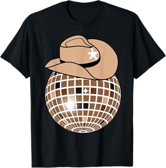 Cowboy Hat Disco Ball Light Brown Cowgirl T-Shirt
