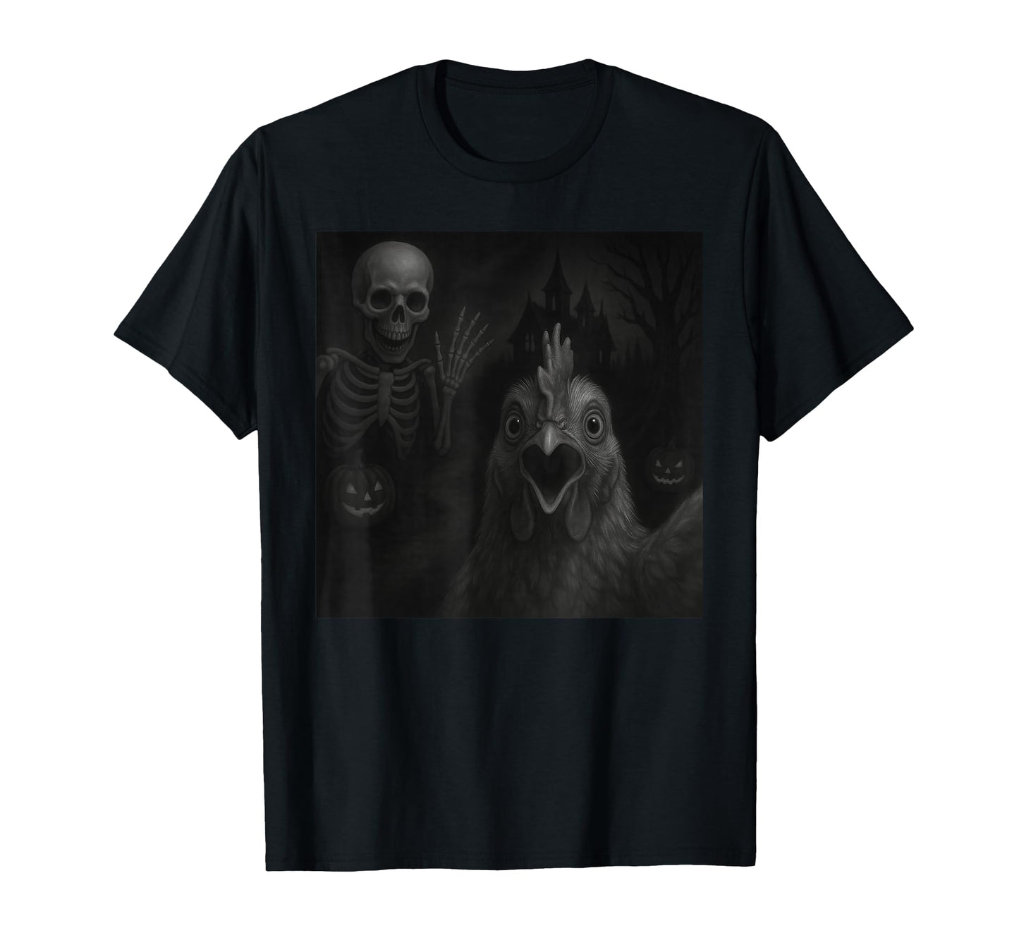 Chicken Selfie with Skeleton Halloween Funny T-Shirt