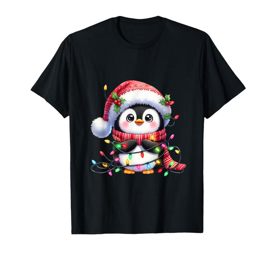 Penguin Christmas Lights Santa Hat Xmas Penguin Lover T-Shirt