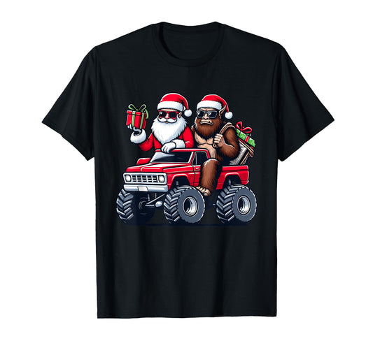 Santa Bigfoot Riding Monster Truck Christmas Toddler Kids T-Shirt