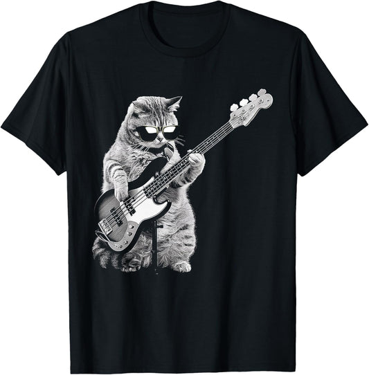 Rock Cat Playing Guitar Funny Guitar Cat T-Shirt