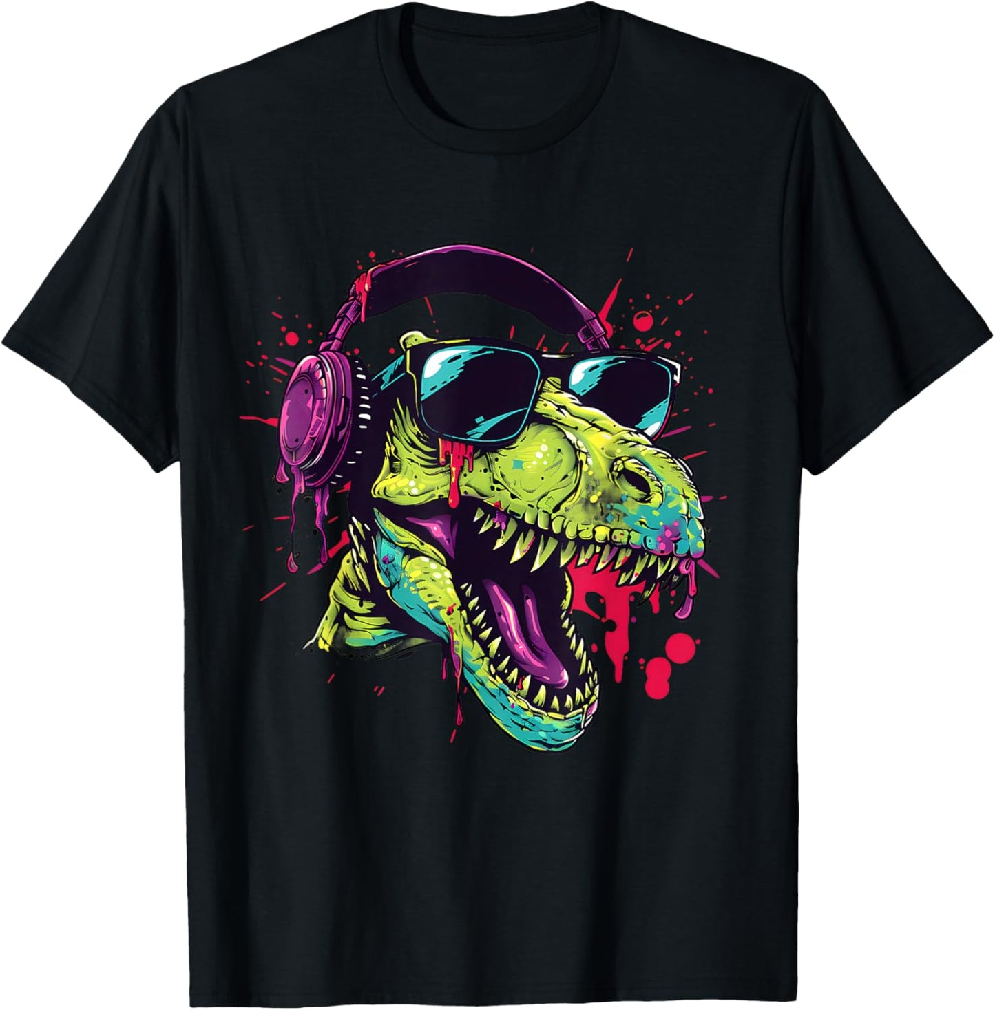 Dinosaur Music DJ EDM Techno Beatmaker Music Headphones T-Shirt
