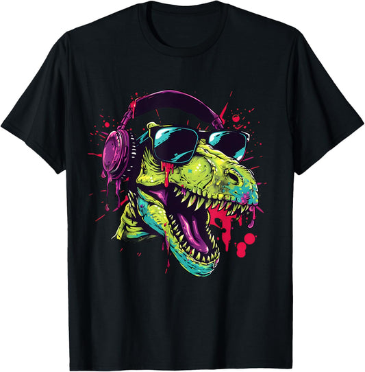 Dinosaur Music DJ EDM Techno Beatmaker Music Headphones T-Shirt