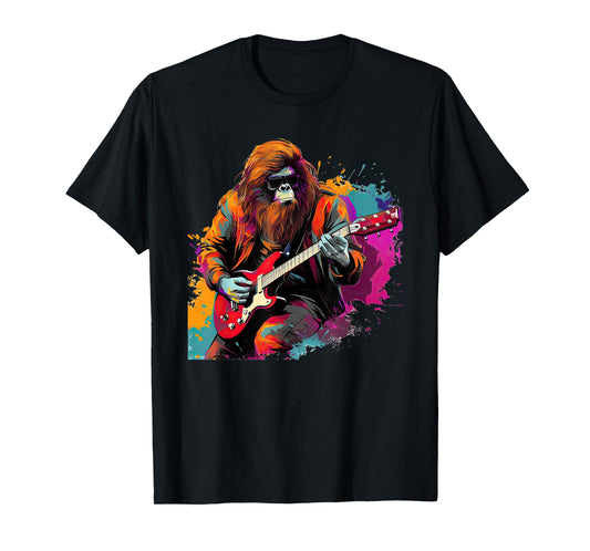 Bigfoot Guitarist Sasquatch Musician Colorful Rock Star T-Shirt