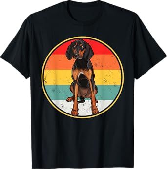 Vintage Retro Sunset Black and Tan Coonhound Dog T-Shirt