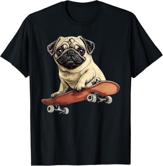 Funny Dog Pug On A Skateboard Skateboarding T-Shirt