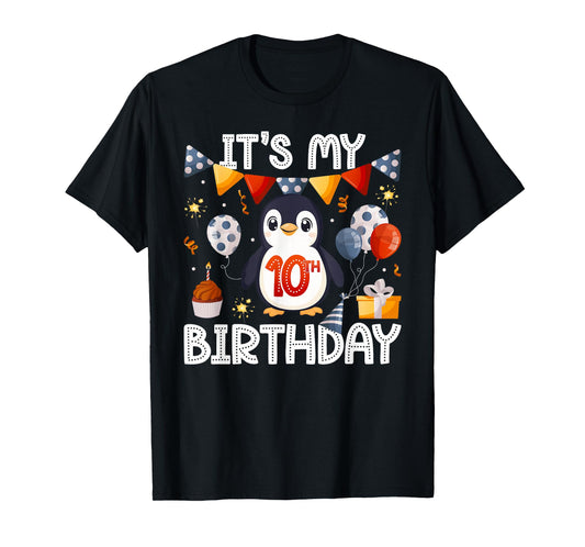 10th Penguin Birthday Party Ten Year Old Penguins T-Shirt