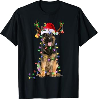 German Shepherd Dog Tree Christmas Lights Dog Lover Pajama T-Shirt
