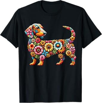 Dachshund Flower Funny Dog T-Shirt for Men Women Girls Kids