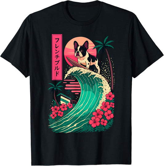 French Bulldog Surfing Japanese T-Shirt