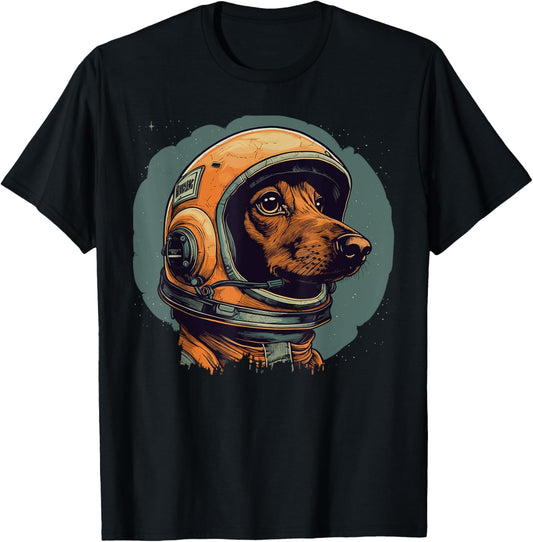 Vintage Dachshund Wiener Astronaut Dog In Space Helmet Suite T-Shirt
