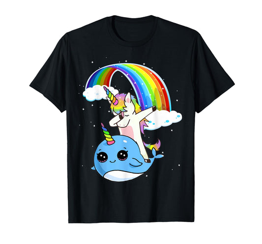 Dabbing Unicorn With Narwhal and Rainbow Cute T-Shirt